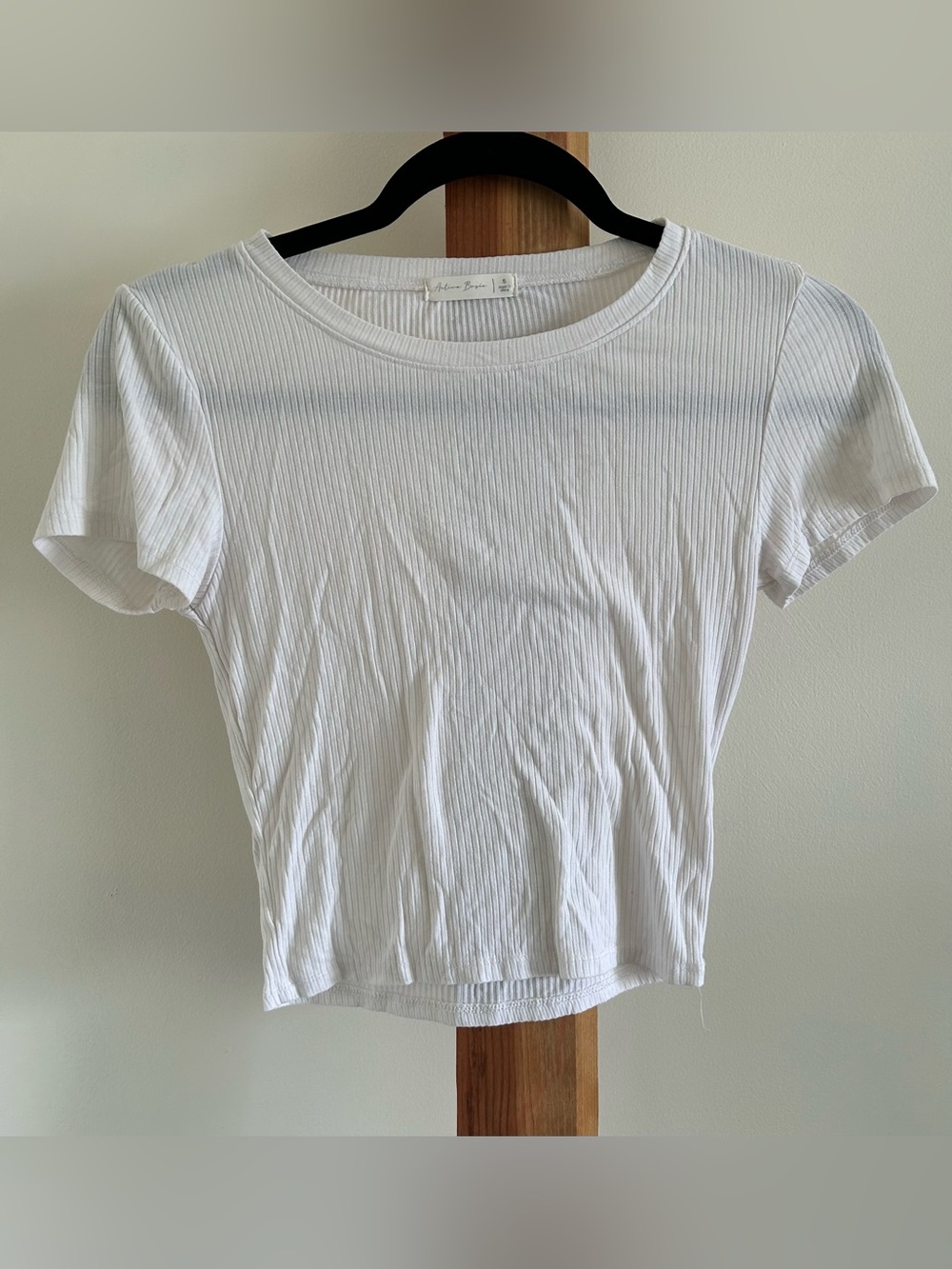 Active Basic White Ribbed Short Sleeve Tee